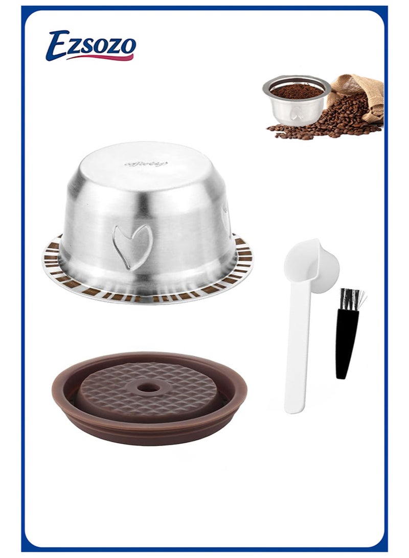 EZSOZO Reusable Pods for Nespresso Vertuo Machine， Stainless Steel 230ml Refillable Coffee Capsule Set with 1 Silicone Lid， 1 Spoon， 1 Brush Coffee Accessories for Nespresso - Image 1