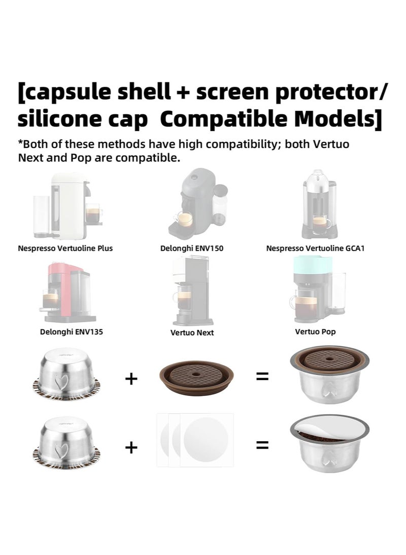 EZSOZO Reusable Pods for Nespresso Vertuo Machine， Stainless Steel 230ml Refillable Coffee Capsule Set with 1 Silicone Lid， 1 Spoon， 1 Brush Coffee Accessories for Nespresso - Image 3