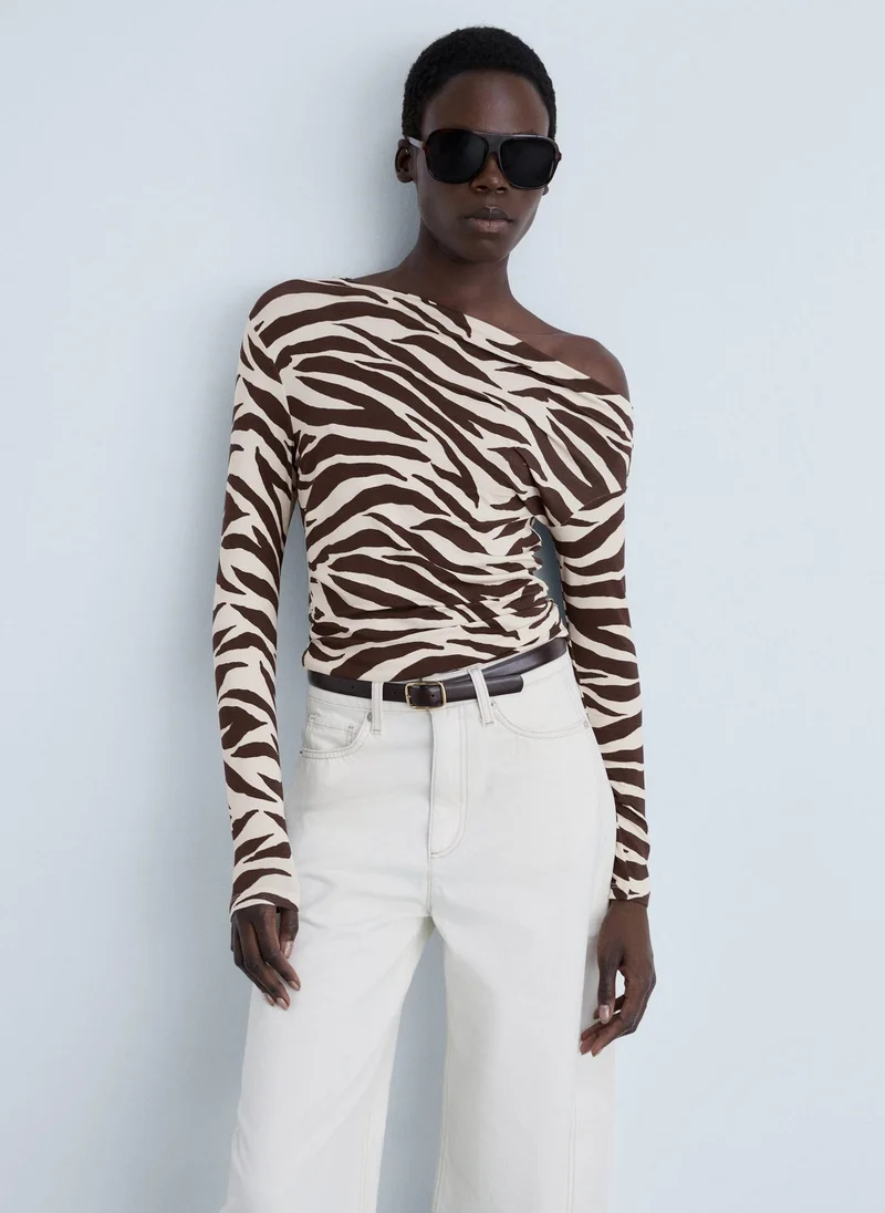 MANGO Zebra Asymmetrical Neck T-Shirt