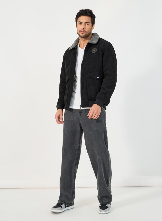 Styli Faux Fur Collar Corduroy Utility Jacket - Image 2