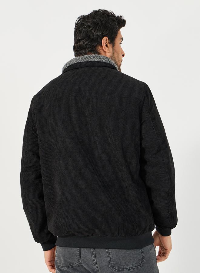 Styli Faux Fur Collar Corduroy Utility Jacket - Image 5