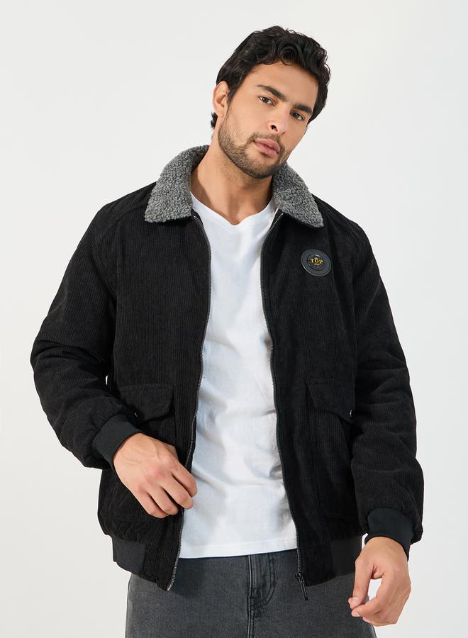 Styli Faux Fur Collar Corduroy Utility Jacket - Image 3