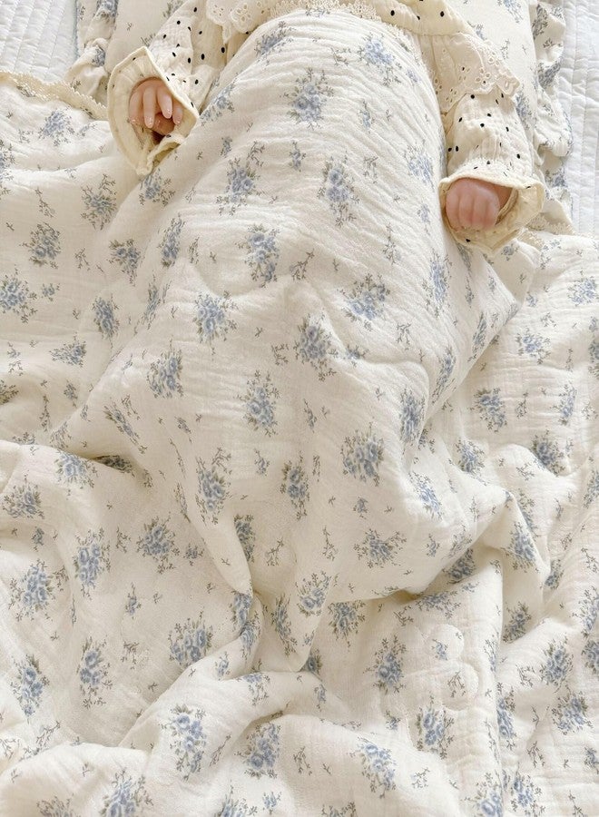 BuLuTu Blue Flower Freesia Toddler Girls Boys Quilts 100% Cotton Muslin Toddler Bed Blankets Soft Lightweight Children Comforter for Standard Crib Cot, 47x59 Inches - Image 2