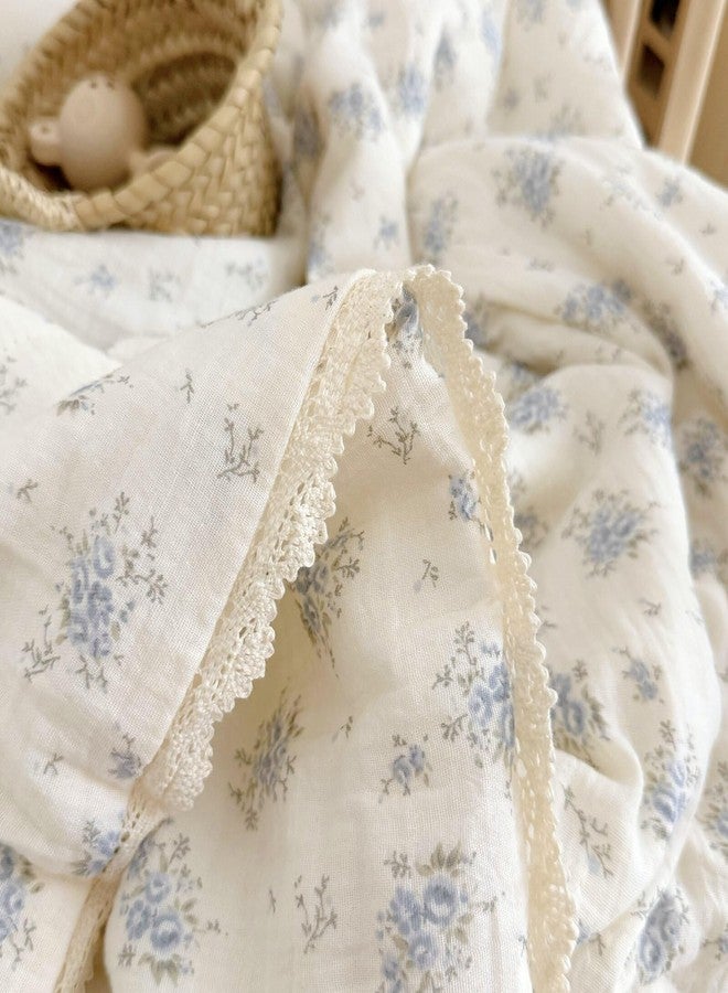 BuLuTu Blue Flower Freesia Toddler Girls Boys Quilts 100% Cotton Muslin Toddler Bed Blankets Soft Lightweight Children Comforter for Standard Crib Cot, 47x59 Inches - Image 3