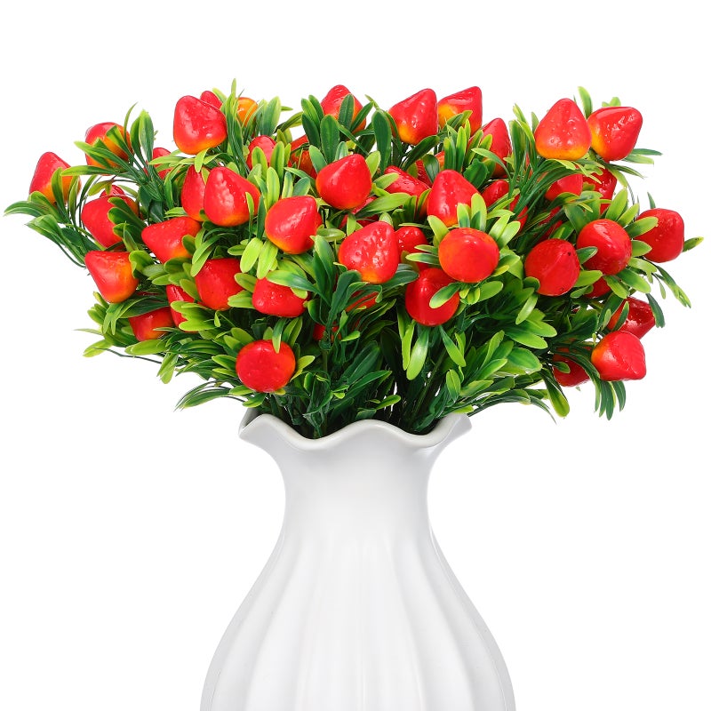 6 pcs Artificial Red Strawberry Branch Decors Artificial Strawberry Stem Decors Fake Plant Props - Image 1