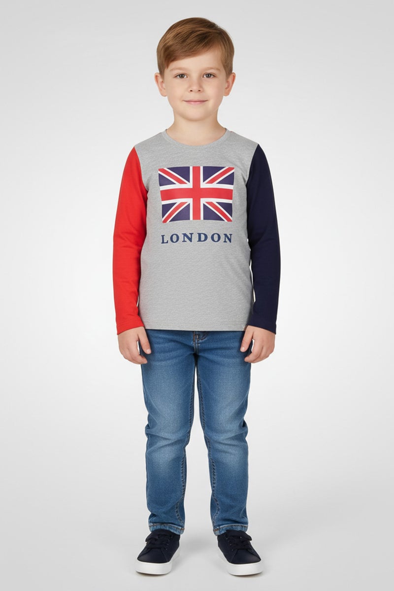 Hamleys Toddlers Boy Crew Neck Long Sleeve Graphic Print T-Shirt, Multicolor - Image 1