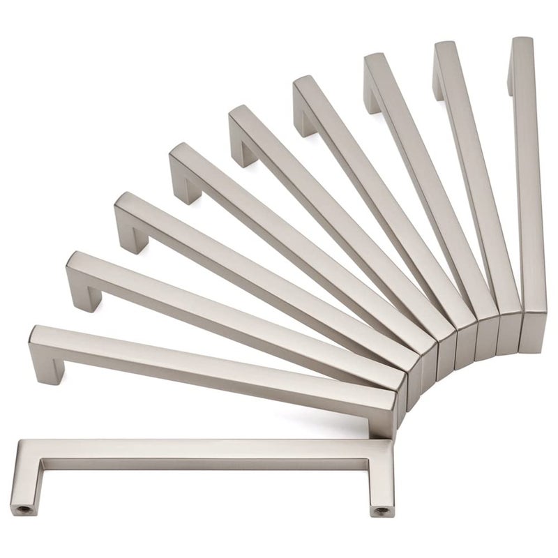KOOFIZO Solid Square Bar Cabinet Handle Brushed Nickel Furniture Pull 5 Inch128mm Screwhole Distance 10Pack for Kitchen Cupboard Door Bedroom Dresser Drawer Bathroom Wardrobe Hardware