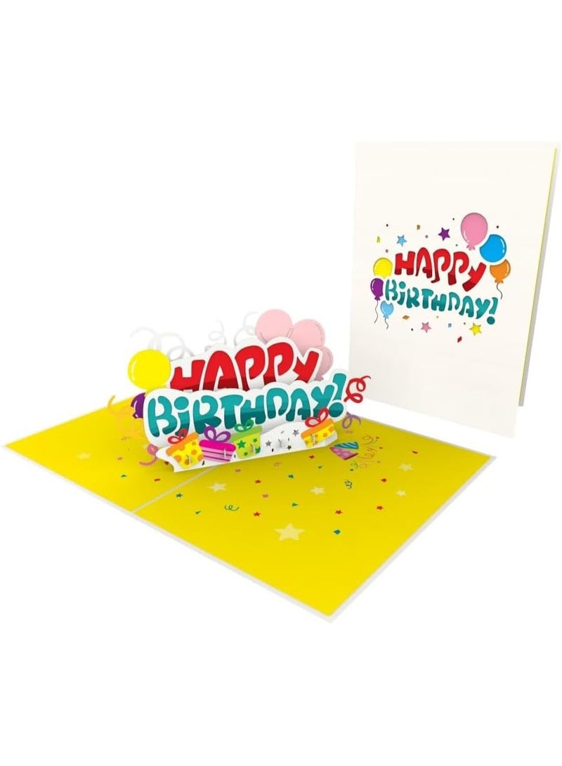 Birthday Card Pop Up 3D Greeting Card with Balloons & Gifts, Includes Envelope, 3D Happy Birthday Card Handmade Birthday Greeting Popup Gift Card for Mom, Dad, Wife, Husband, Kids, Friends 18x26 cm - Image 1