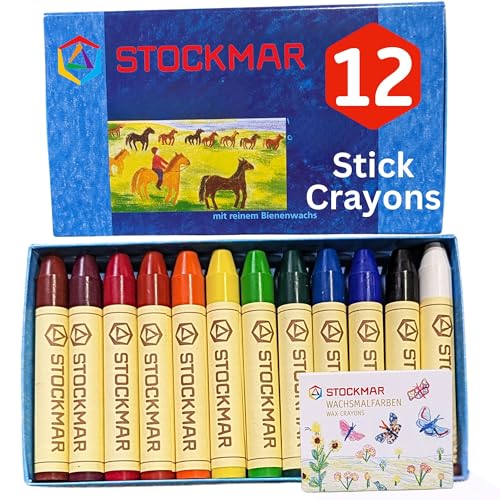 STOCKMAR Beeswax Stick Crayons - Set of 12 Jumbo Non-Toxic for Toddlers, Kids - Waldorf Homeschool Art Supplies - Includes Storage Box - Image 1
