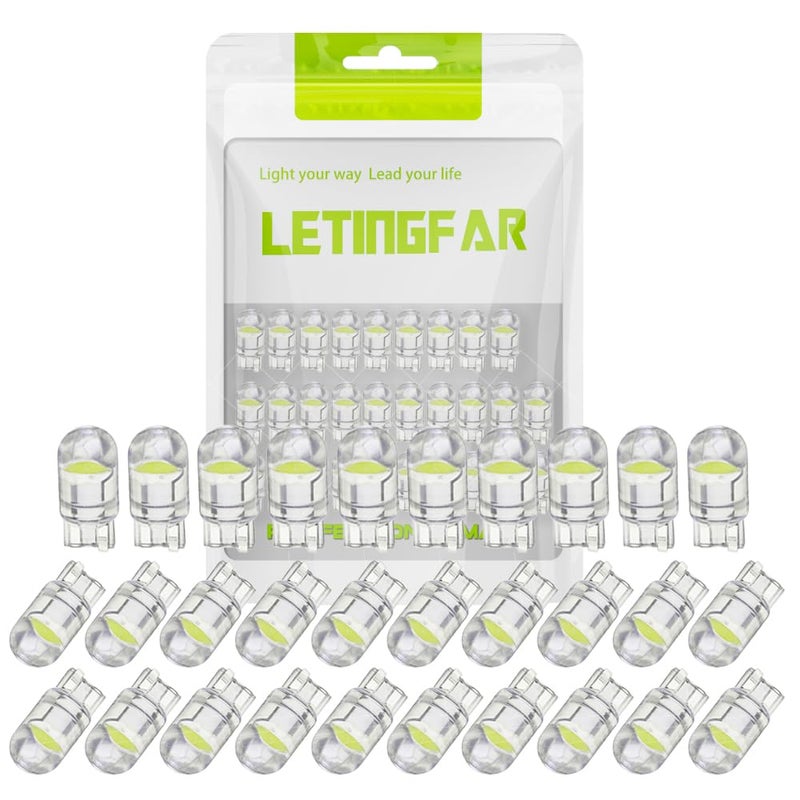 LETINGFAR 194 LED Light Bulb White 6000K Pack of 30, 168 2825 W5W T10 Wedge COB Bulbs Error Free for Car Dome Map Door Courtesy License Plate - Image 1