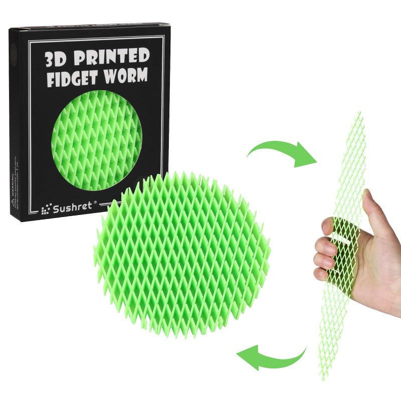 Sushret Fidget Worm Toy Real 3D Printed Toys Funny Pocket Worm Fidget Toy for Adults Kids Silent Resistance Stress Relief Toy Desk Fidgets for Adults Kids Fluorescent Green - Image 3