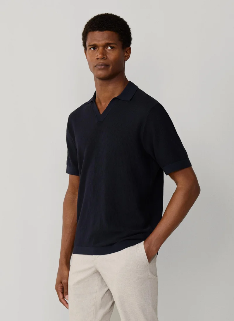 Hackett  Textured Knitted Short Sleeve Polo for Men | Best Price UAE