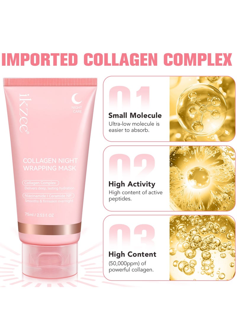 Ikzee collagen sleeping mask hydrating moisturizing nourishing skin hydrating whitening night mask 75ml - Image 2