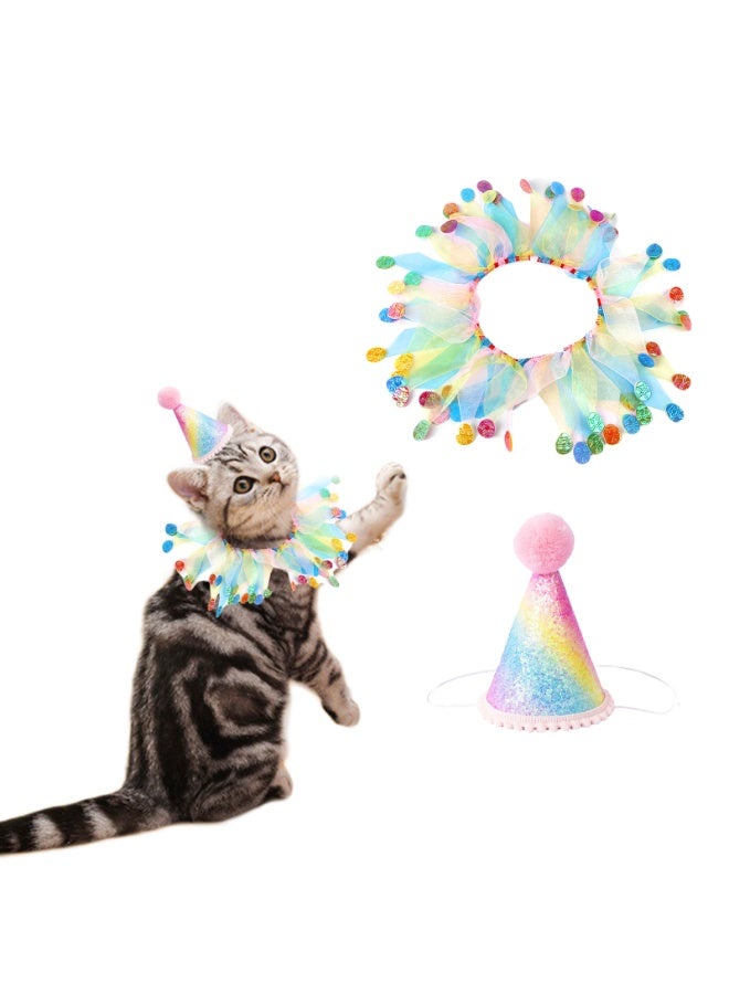 Cute Cat Lace Bib Collar and Hat Pet Party Costume Accessory - Image 1