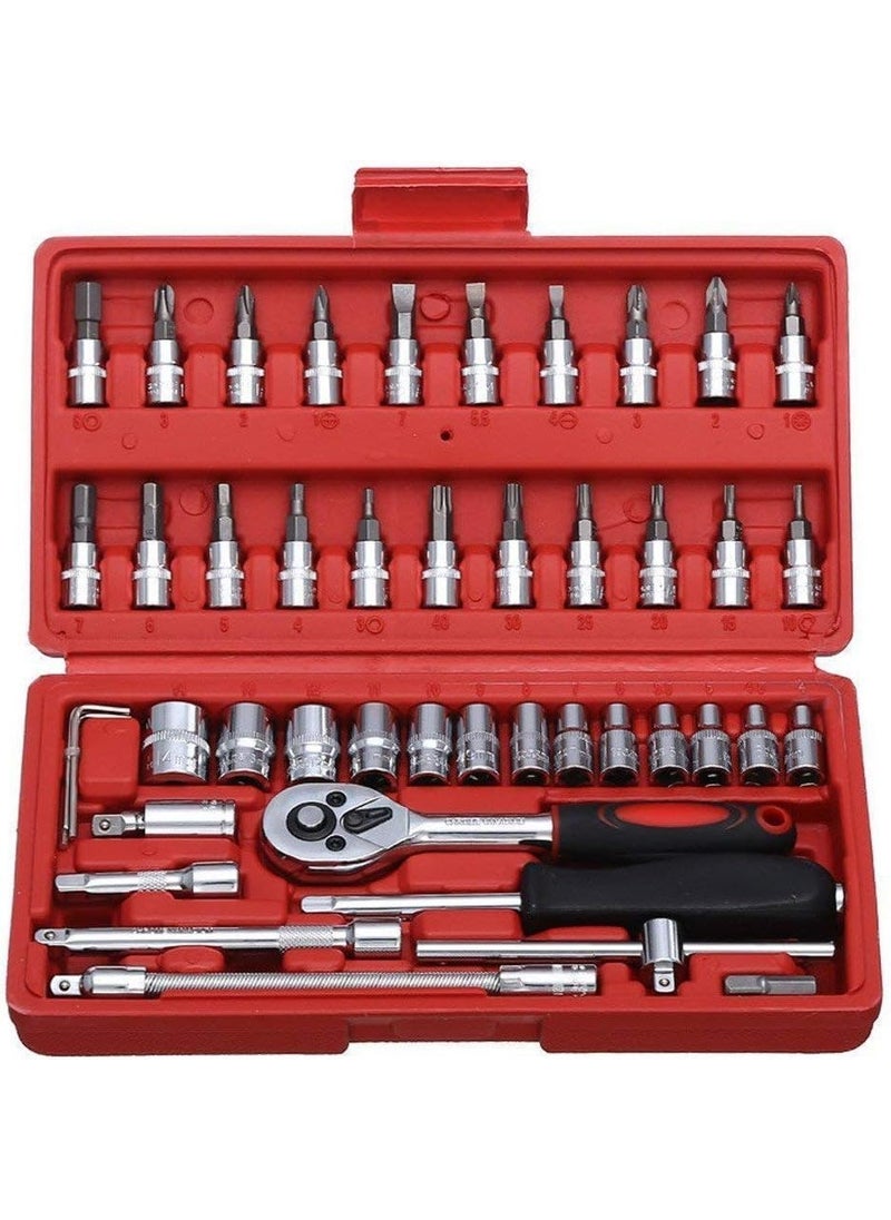 CRENTILA - CRENTILA 46 In 1 Pcs Tool Kit Hand Tool Kit Wrench Set Multi Purpose Combination Tool and Socket SetBike Tool Kit Set All Bike Car Tool Kit Set - Image 1