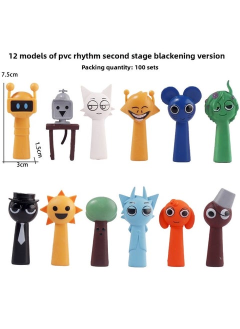 Sprunki Rhythm Box Hand Toy Ornaments Simon Doll Doll Music Game Surrounding Complete Set Of Doll-Color:Rhythm Stage 2 Blackened Version 12 Styles (can Be Used As Pen Caps)