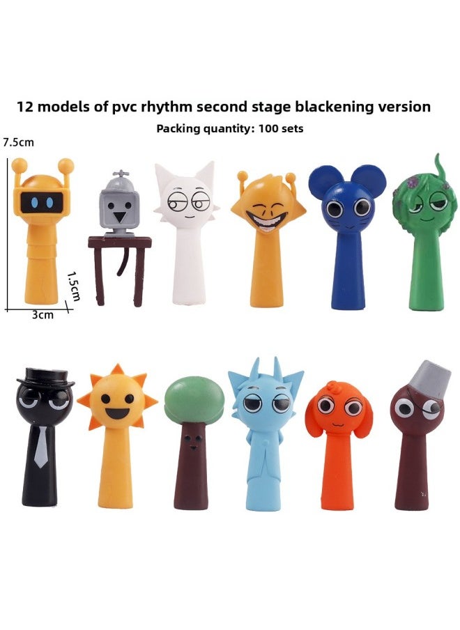 null - Sprunki Rhythm Box Hand Toy Ornaments Simon Doll Doll Music Game Surrounding Complete Set Of Doll-Color:Rhythm Stage 2 Blackened Version 12 Styles (can Be Used As Pen Caps) - Image 1