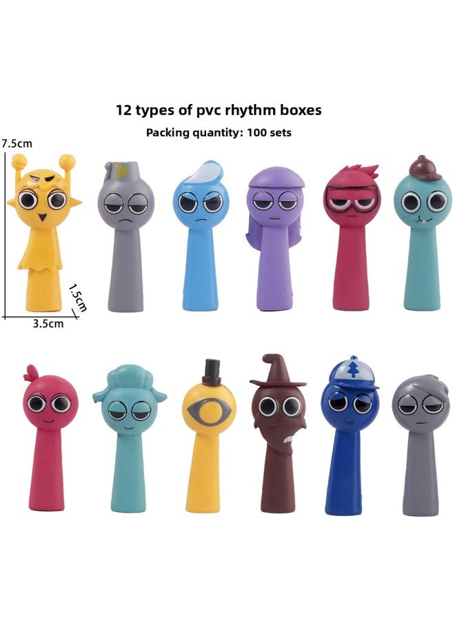 null - Sprunki Rhythm Box Hand Toy Ornaments Simon Doll Doll Music Game Surrounding Complete Set Of Doll-Color:Rhythm Stage 2 Blackened Version 12 Styles (can Be Used As Pen Caps) - Image 1
