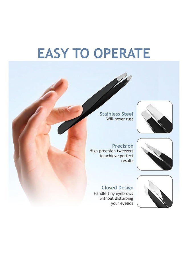 Generic Eyebrows Tweezers Set, Stainless Steel Precision Remover Kit for Facial Hair, Inward Growing Hair and Splinter, Suitable for Women, Men (Black) - Image 3