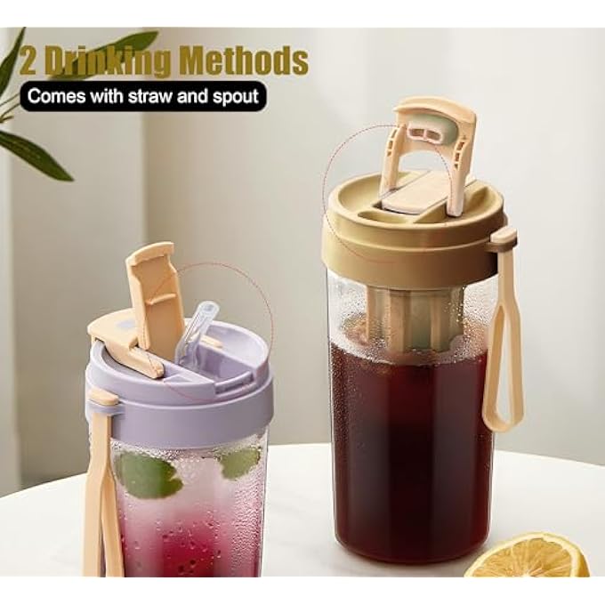 Tazweeq 2 Pcs Portable Cold Brew Coffee Tumbler Colds Brews Cup With Lid And Straw Portable Cold Brew Cup With Fine Mesh Filter For Car Travel School Office Gift - Image 3