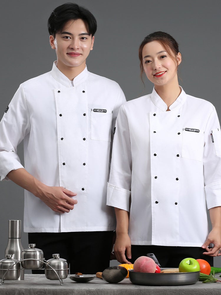 Chef Work Clothes Men'S Long-Sleeved Restaurant High-End El Workwear Chef Clothes Restaurant Restaurant Chef Clothes Short-Sleeved Women - Image 2