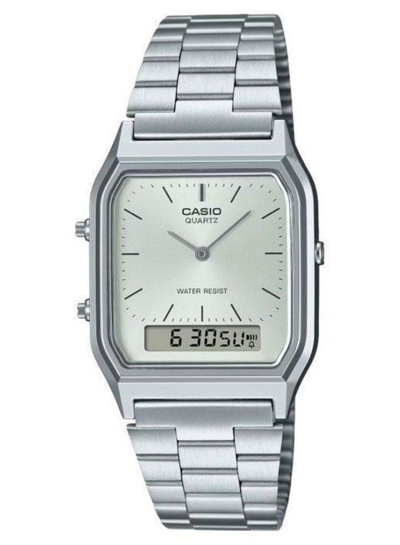 CASIO ساعة فينتاج للرجال بسوار ستانلس ستيل أنالوج ورقمية AQ-230A-7AMQYDF-Silver - Image 1