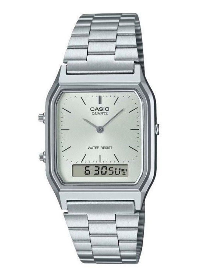 CASIO Men's Vintage Stainless Steel Band Analog & Digital Watch AQ-230A-7AMQYDF-Silver  - Image 1