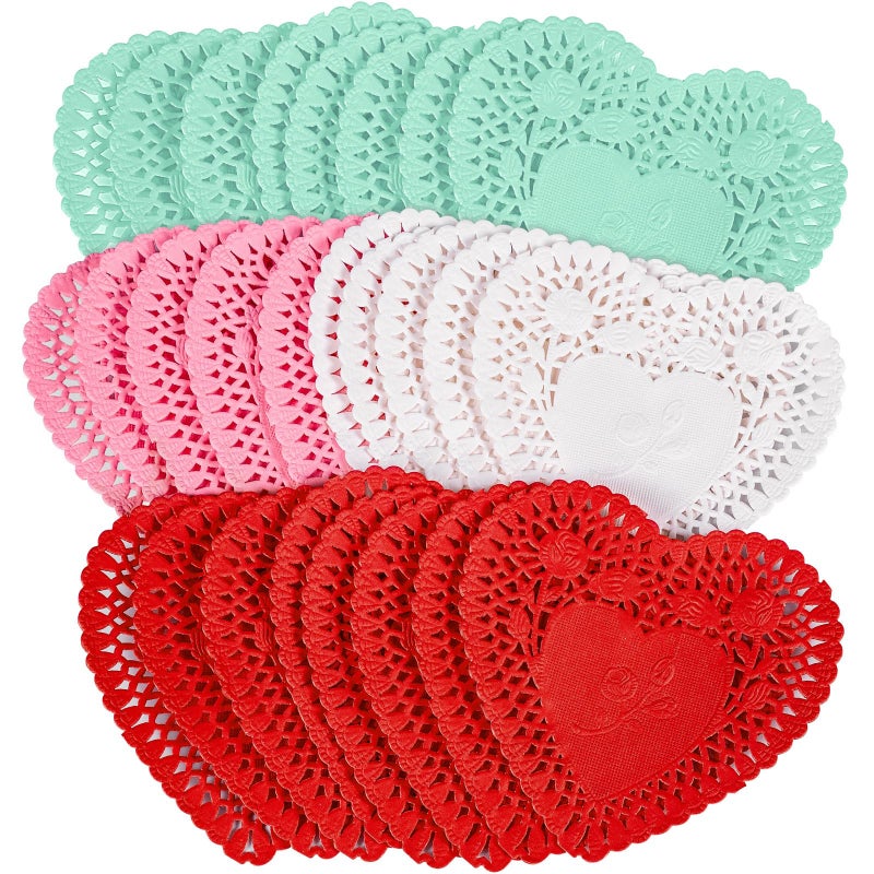 Moon Boat 600PCS Paper Heart Doilies for Crafts - Valentines Day Decorations Red/Pink/White/Mint Blue Lace Cutouts, Wedding Valentine's Party Decor Ornaments, 4" - Image 1