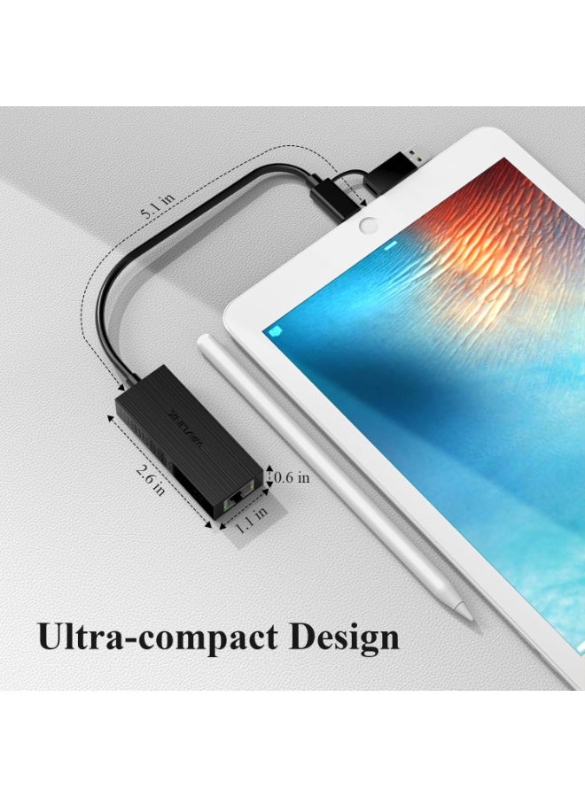 واف لينك محول WAVLINK من USB-C إلى إيثرنت، 2.5 جيجابت، ثنائي في واحد، USB 3.2 من النوع A/النوع C/Thunderbolt 3 إلى كابل شبكة LAN محمول RJ45 بسرعة 2.5 جيجابت، متوافق مع أنظمة التشغيل Microsoft Windows وMac OS وiPadOS وغيرها. - Image 3