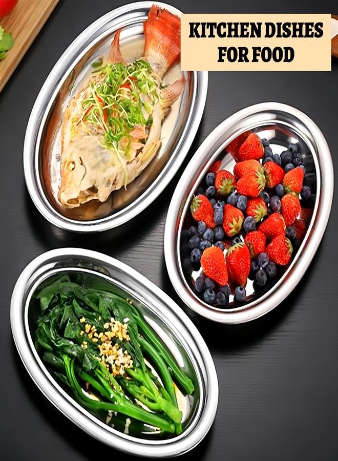 AKOLAFE 6PCS Large Serving Trays for Party Buffet Oval Serving Platter Set Stainless Steel Sizzle Platter Long & Deep Metal Sizzler Plates Decorative Silver Plates for Table Decor Food Sushi Appetizer - Image 5