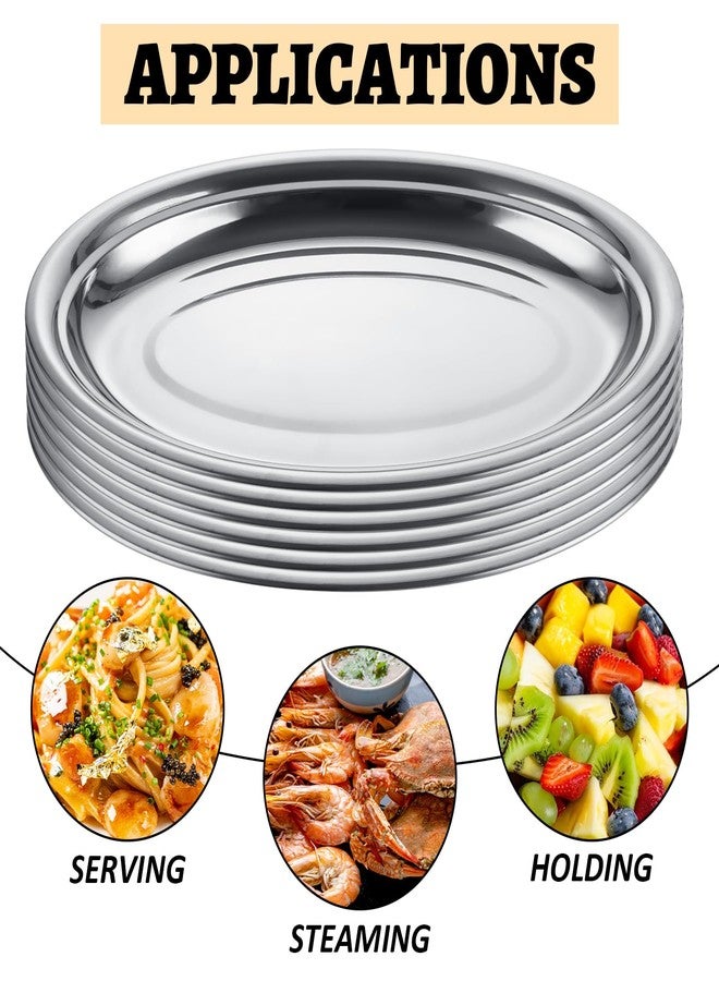 AKOLAFE 6PCS Large Serving Trays for Party Buffet Oval Serving Platter Set Stainless Steel Sizzle Platter Long & Deep Metal Sizzler Plates Decorative Silver Plates for Table Decor Food Sushi Appetizer - Image 4