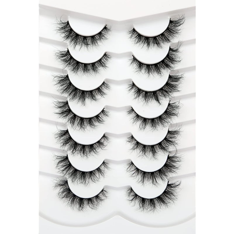 Pooplunch False Eyelashes Cat Eye Look Lightweight Natural Wispy 8D Volume Faux Mink Lashes Short Curly Fake Eyelash Strips 7 Pairs Pack - Image 1