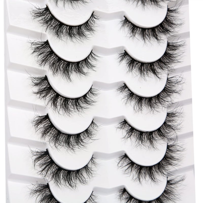 Pooplunch False Eyelashes Cat Eye Look Lightweight Natural Wispy 8D Volume Faux Mink Lashes Short Curly Fake Eyelash Strips 7 Pairs Pack - Image 5