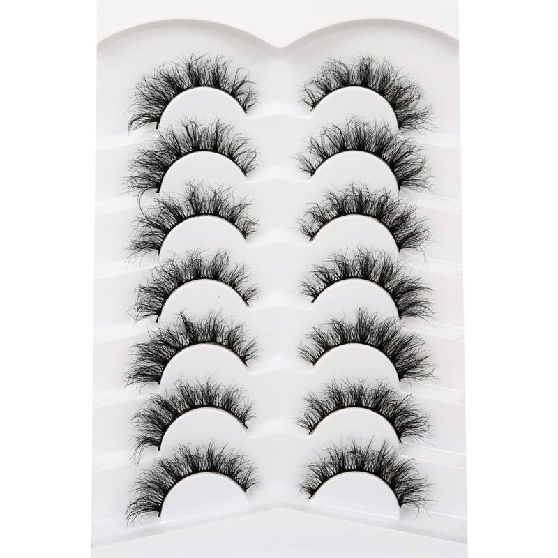 Pooplunch False Eyelashes Cat Eye Look Lightweight Natural Wispy 8D Volume Faux Mink Lashes Short Curly Fake Eyelash Strips 7 Pairs Pack - Image 2