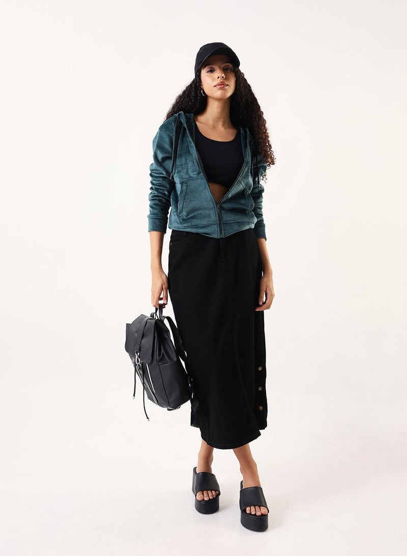 Dennis Lingo Women's Teal German Velvet Textured Regular Fit Jacket - Image 5