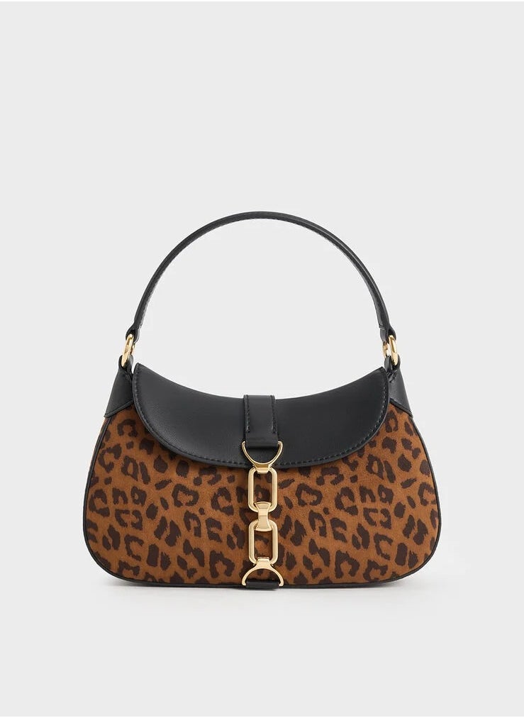 Charles & Keith CHARLES & KEITH Agatha Leopard-Print Chain-Accent Hobo Bag - Multi  - Image 1