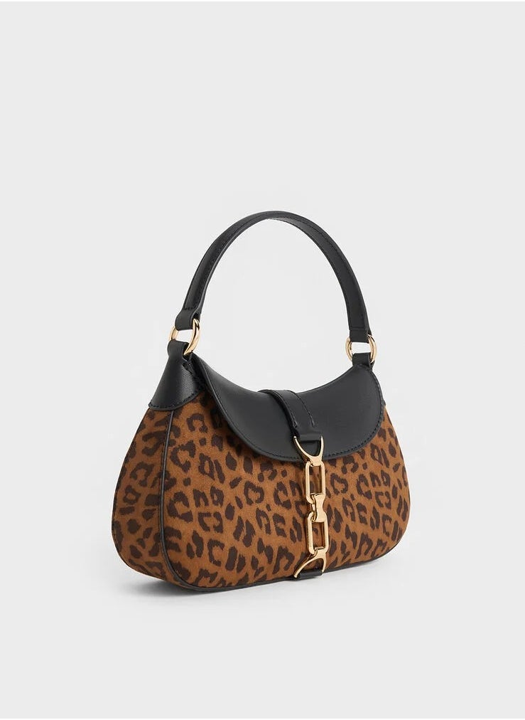 Charles & Keith CHARLES & KEITH Agatha Leopard-Print Chain-Accent Hobo Bag - Multi  - Image 3