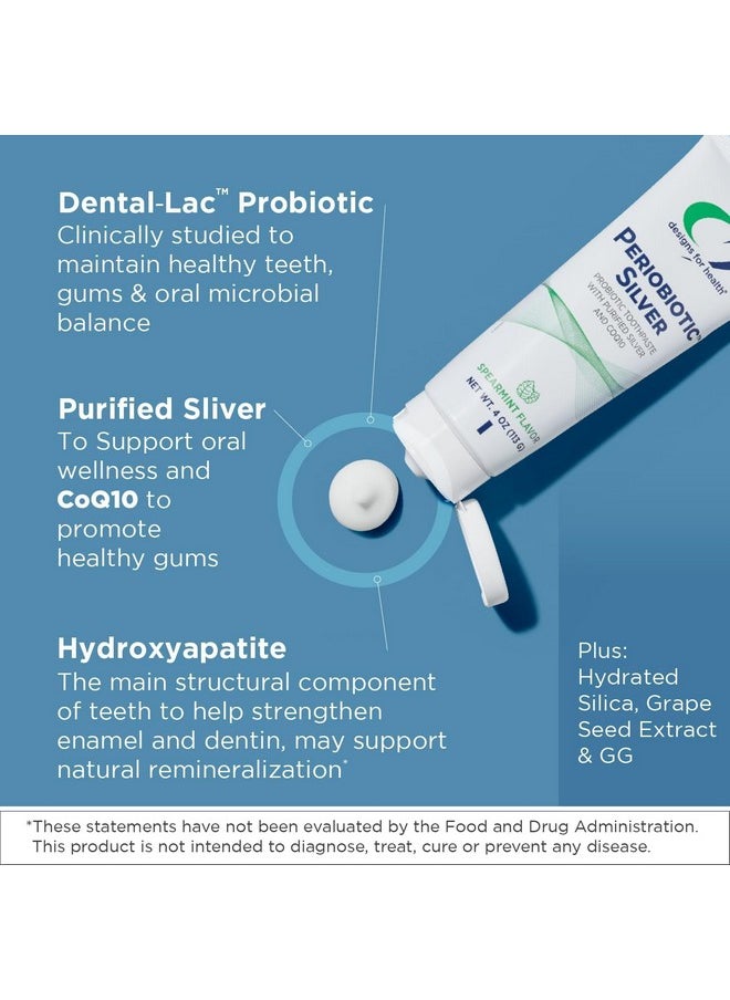 designs for health - Periobiotic Silver Hydroxyapatite Toothpaste - Fluoride Free Toothpaste With Oral Probiotics With Whitening Hydroxyapatite - Supports Gum Health & Remineralization (4Oz Mint) - Image 1