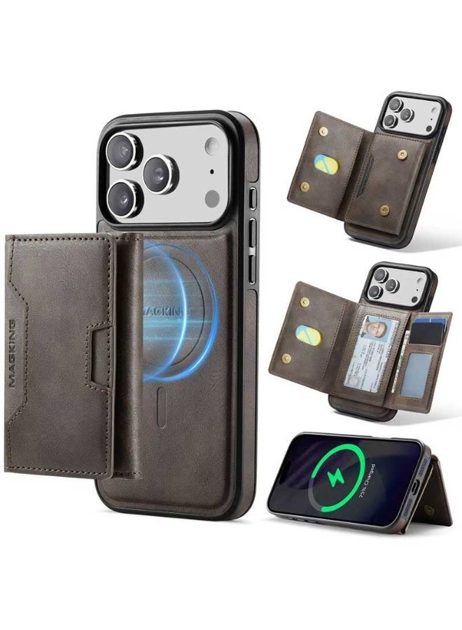 For Apple iPhone 17 Pro Max 2-in-1 Magnetic Detachable Foldable Card Kickstand Wireless Charging Phone Case Cover - Image 3