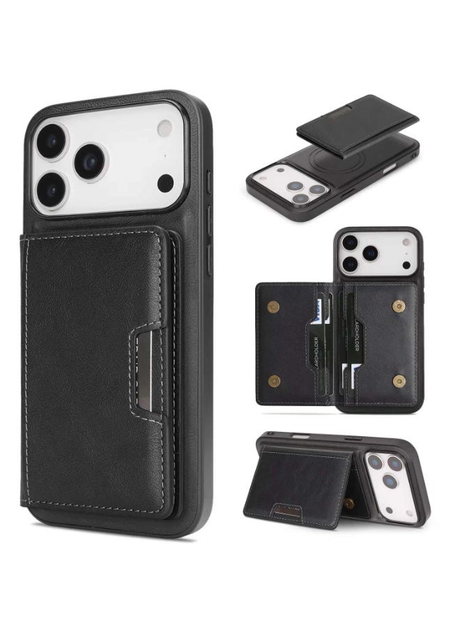 For Apple iPhone 17 Pro Max 2-in-1 Magnetic Detachable Foldable Card Kickstand Wireless Charging Phone Case Cover - Image 2