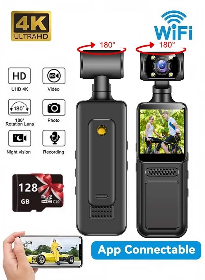 Sunsee 4K HD Action Camera, 180 Degree Rotating Lens Handheld Sports Camera with APP Control, 128GB Card Included, WiFi Vlogging Cameras for Outdoor Sports Travel - Image 1