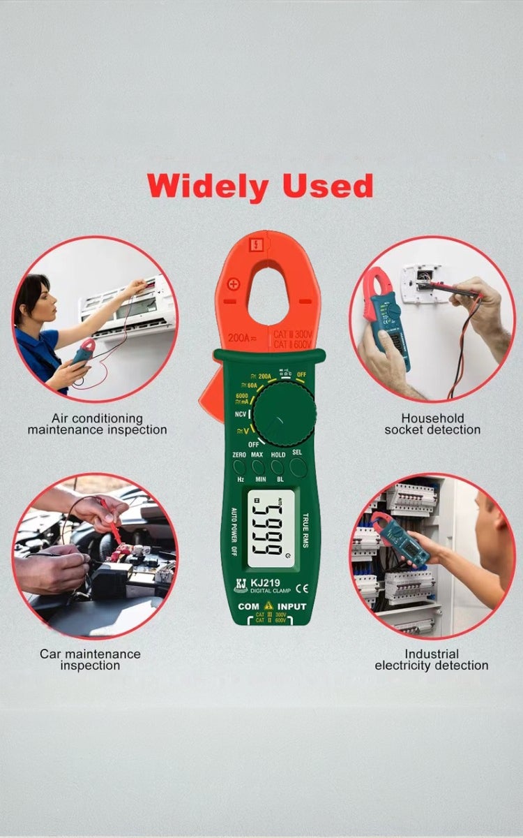 kashemano High Precision AC/DC Digital Clamp Meter, 600V, 200A, LCD, Green,Digital Display 5999 - Image 3