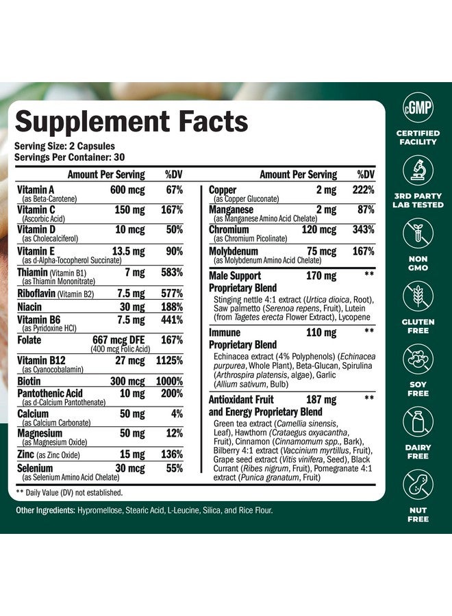 Vimerson Health Multivitamin for Men - Daily Mens Multivitamins & Multiminerals with Vitamin D, Vitamin C, B12 Zinc & More. Essential Vitamins for Men for Energy, Focus, Stamina, Performance, Mens Health. 60 Capsules - Image 3