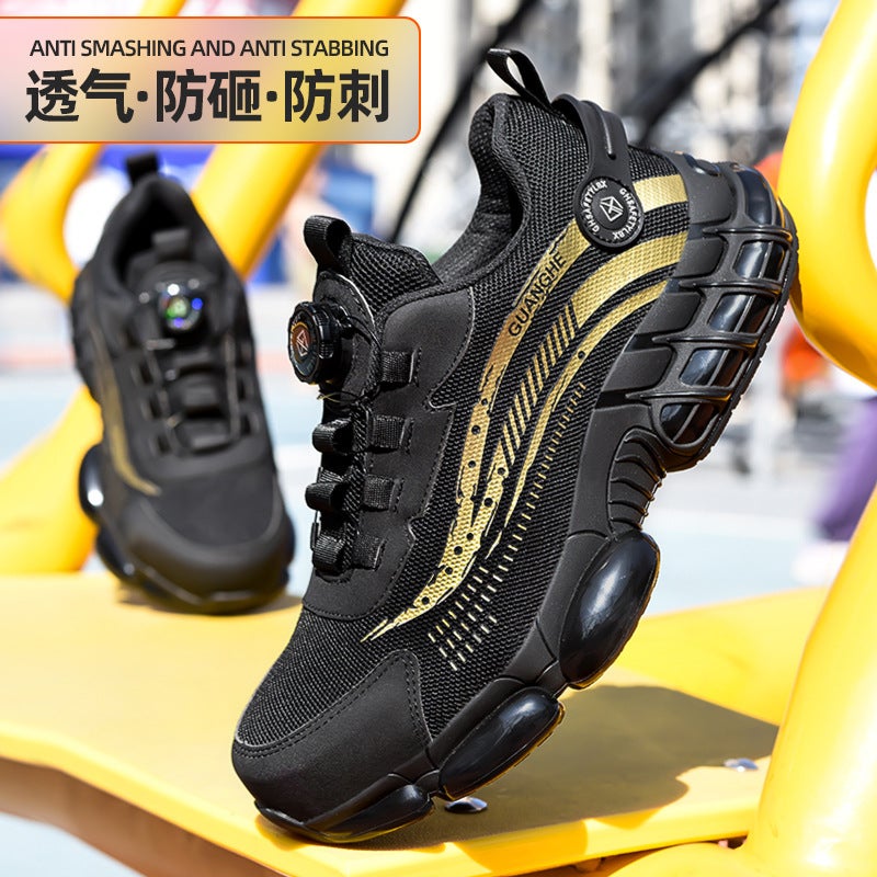 Flying Woven Air Cushion Button Protective Shoes Fashionable Lightweight Four Seasons Shoes Anti-Smashing Anti-Piercing Steel Toe Cap Men'S And Women'S Shoes Work Shoes - Image 4