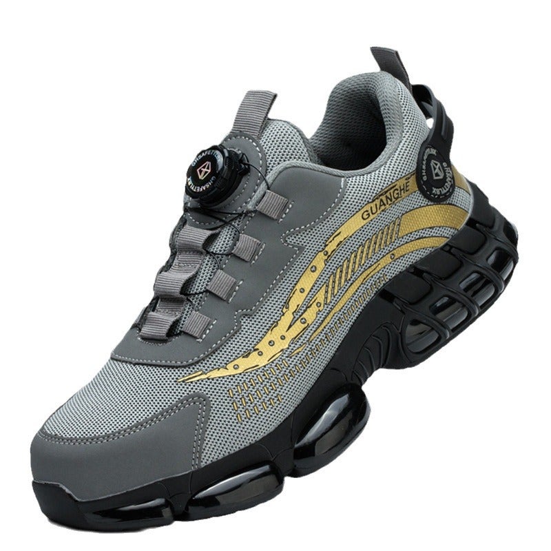 Flying Woven Air Cushion Button Protective Shoes Fashionable Lightweight Four Seasons Shoes Anti-Smashing Anti-Piercing Steel Toe Cap Men'S And Women'S Shoes Work Shoes - Image 1