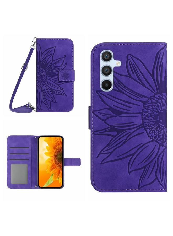 S-TOP Case For Samsung Galaxy A05S / F14 4G Skin Feel Sun Flower Embossed Flip Leather Phone Case with Lanyard - Image 1