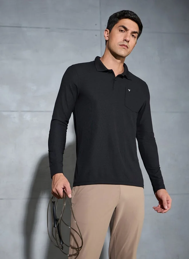 Technosport Technosport Solid Long Sleeve Polo T-Shirt with Pocket