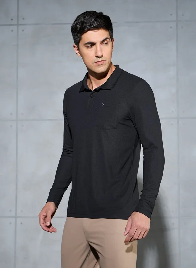 Technosport Technosport Solid Long Sleeve Polo T-Shirt with Pocket