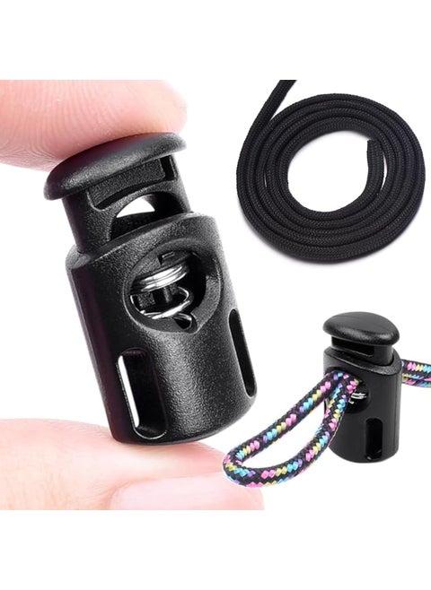 NIHSPRUHAY 12 PCS Plastic Spring Cord Locks 5 Meter Cord Drawstring Paracord Toggle Stopper Clasp Elastic Shoelaces Clothing Backpack Bags Black