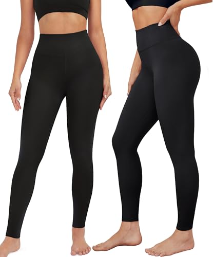 VALANDY Creamlush High Waisted Yoga Pants Stretch Tummy Control Athletic Workout Running Leggings for Women One Size 5Pack - Image 3